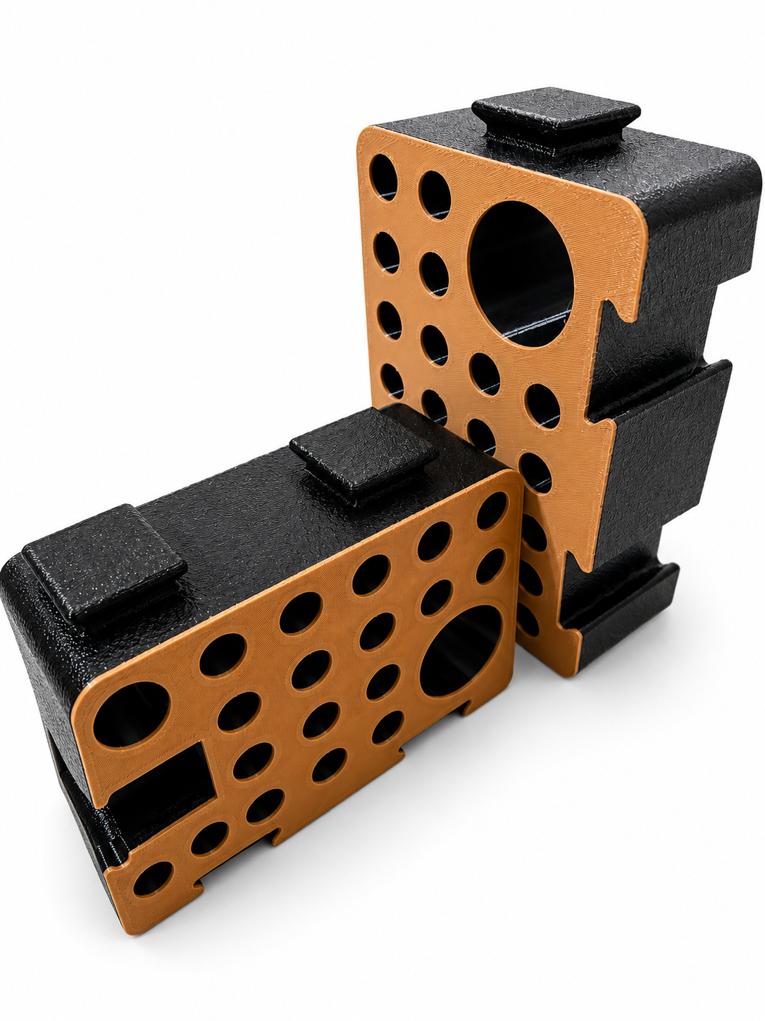 Two D-Blocks, one upright and one flat, showing the modular corner profile